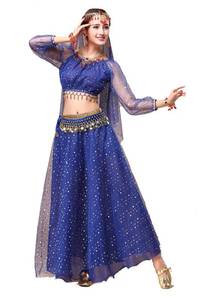 lot 1139 image: 2 costume sets Womens Halloween Costume Tops Skirt Set with Accessories Belly Dance Performance Outfit-Style A,Royal Blue - Retail $72