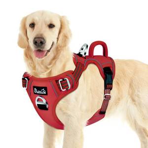 lot 1144 image: SlowTon No Pull Dog Harness, Heavy Duty No Choke Pet Harness, Red, XL - Retail $28