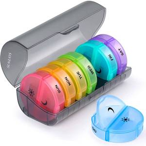 lot 1146 image: Sukuos Large Weekly Pill Organizer 2 Times a Day, Daily Pill Box 7 Day Easy to Open with Double Protection, AM PM Pill Case for MedicineVitaminFish OilSupplements - Retail $14