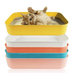 lot 1147 image: Small Litter Box, Plastic Kitten Litter Box, 13.9 x 9.8 x 3 Inch Open Litter Box for Small Pet, Easy to Clean (Pink 4PCS) - Retail $18
