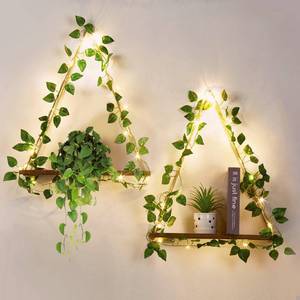 lot 564 image: LUNKOEN Ivy Lighting Organize String Wooden Hanging Shelves Braided RopeSet of 2,Floating Shelves for Living Room Wall Decor,Hanging Plant Wall Shelf