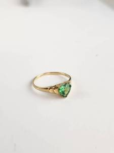 14k Yellow Gold Green CZ Trillion Cut RIng