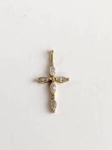 lot 92 image: 14k Yellow Gold Marquise Stone Cross Pendant&nbsp