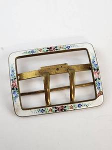 lot 96 image: Antique Hand Painted Floral Enamel Brass Belt Buckle