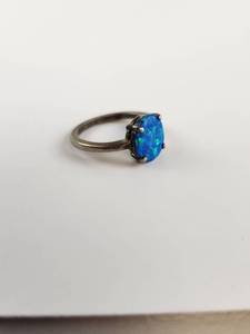 lot 99 image: Blue Oval Stone Ring with Sterling Silver Band