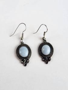 lot 113 image: Vintage Sterling Silver .925 Light Blue Ornate Cabachon Earrings