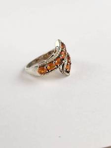 lot 127 image: .925 Sterling Silver Bypass Ring Citrine Stones Orange