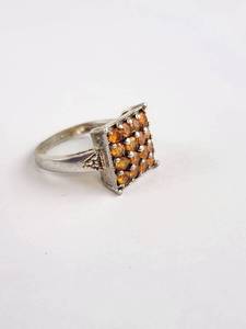 lot 128 image: .925 Sterling Silver Orange Gemstone Square Cluster Ring&nbsp