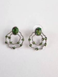 lot 134 image: Pair of Green Stone Drop Earrings with Rhinestone Details