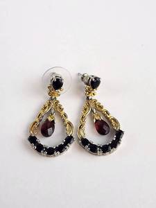 lot 135 image: Karis Dangle Earrings Black Onyx Red Garnet Teardrop