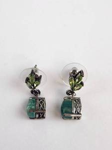 lot 140 image: .925 Sterling Silver Green Gemstone Dangle Earrings