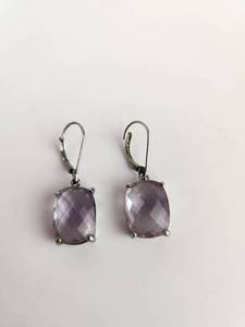 lot 147 image: Pair of Purple Faceted Stone Lever Back Earrings .925 Sterling Silver