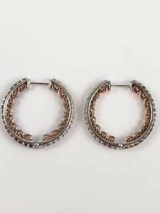 lot 153 image: Sterling Silver Two-Tone Filigree Hoop Earrings with Stone Accents .925