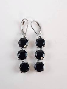 lot 155 image: Onyx Three-Drop Lever Back Earrings .925