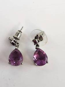lot 160 image: Sterling Silver Purple Faceted Amethyst Teardrop Dangle Earrings