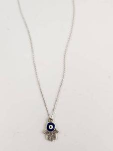 lot 171 image: Hamsa Hand Evil Eye Pendant Necklace on Sterling Silver Chain