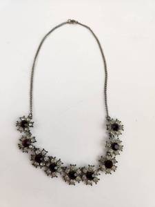 lot 180 image: Vintage Rhinestone and Red Stone Cluster Necklace with Chain