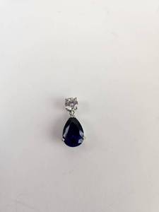 lot 185 image: Sterling Silver Teardrop Pendant with Blue and Clear Stone