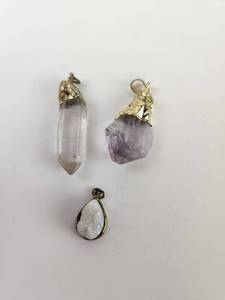 lot 189 image: 3 Crystal Gemstone Pendants with Gold-Tone Caps and Loops