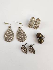 lot 234 image: Lot of 4 Pairs Assorted Earrings with Rhinestones and Metal Accents