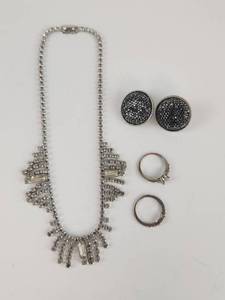 lot 235 image: Crystal Rhinestone Necklace Earring Ring Jewelry Lot 4 Pieces