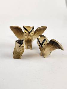 lot 241 image: Lot of 3 Owl Figurines with Black and Yellow Painted Details