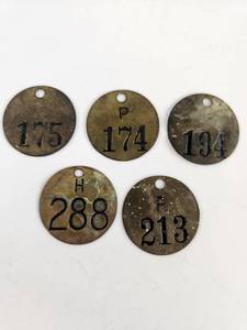 lot 246 image: Antique Brass Livestock Tags Lot of 5