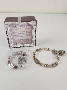 lot 255 image: 2 Beaded Charm Bracelets with Engraved Message Charms in Gift Box
