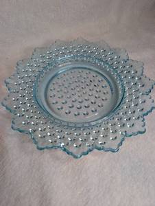 lot 522 image: Blue Glass Hobnail Plate with Scalloped Edge