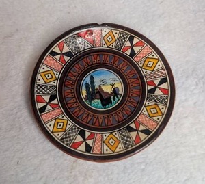 lot 1102 image: Decorative Mini Plate with Desert Landscape Center and Geometric Border Design