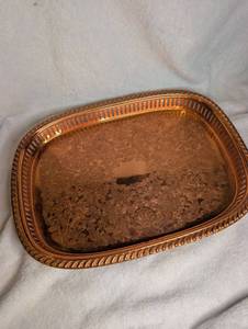 lot 1110 image: Decorative Metal Tray Oval Embossed Pattern&nbsp
