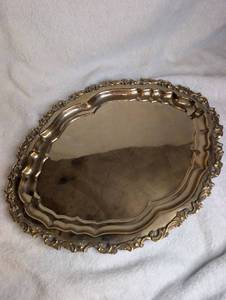 lot 1111 image: Ornate Decorative Tray with Scalloped Edge and Scrollwork Border