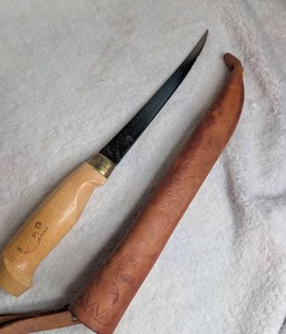 lot 1203 image: Marttiini Fixed Blade Knife with Leather Sheath