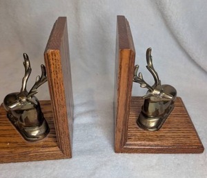 lot 2008 image: Pair of Deer Head Bookends with Wood Base