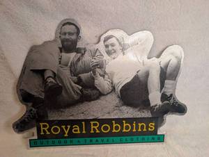 lot 2009 image: Royal Robbins Outdoor & Travel Clothing Advertising Sign Die Cut