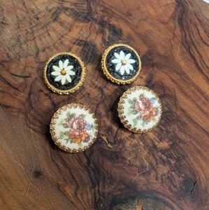 Floral Cameo Earrings - 2 Pairs
