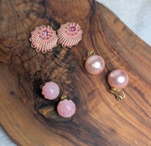 lot 3011 image: Pink Shell Charm Earrings Pearl Pendant Lot 6 Pieces