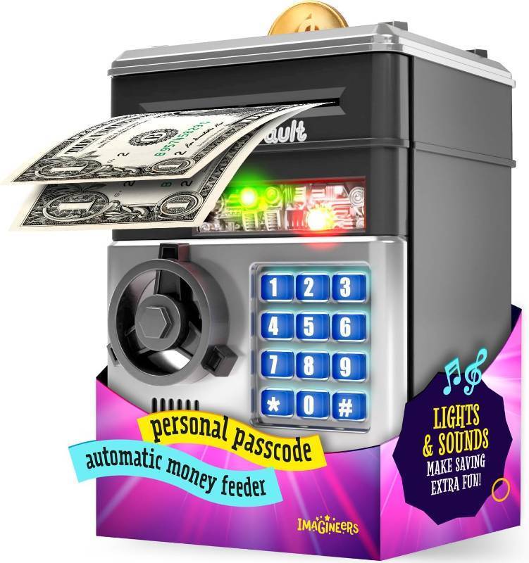 lot 3985 image: Piggy Bank for Kids - Electronic Money Saving Box wCode- ATM Safe - Toy Coin Bank - Gifts for Boys Toys for Age 3, 4, 5, 6, 7, 8, 9 - Birthday Gifts for 8, 9, 10, 11, 12