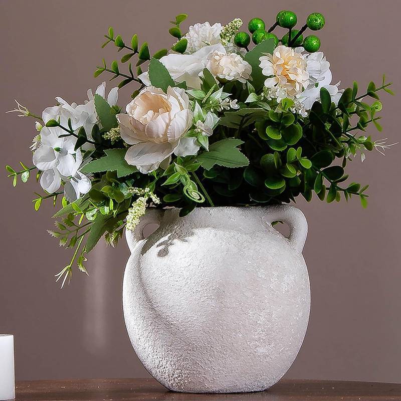 lot 2148 image: Ceramic Vase - Small White Vases for Decor - 6in Flowers Vases for Centerpieces - Farmhouse Rustic Vases for Pampas Grass, Decorative Vase for Bouquet, Lyeec Clay Pottery Terracotta Vase
