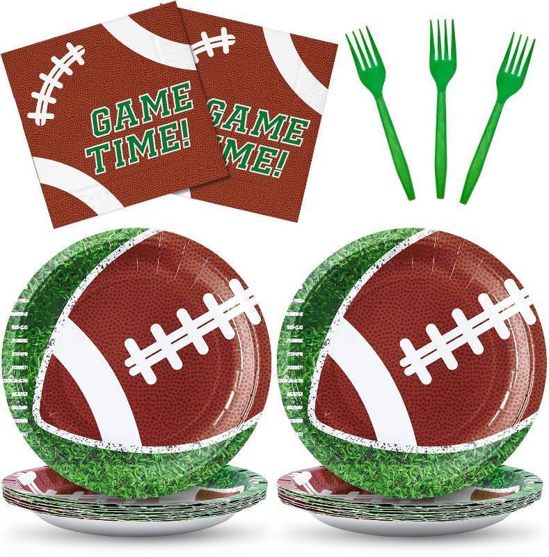lot 45382 image: ZVK Football 10 Dinner Paper Plates 13 Napkins Set with Forks Party Dinnerware Disposable Serve 20