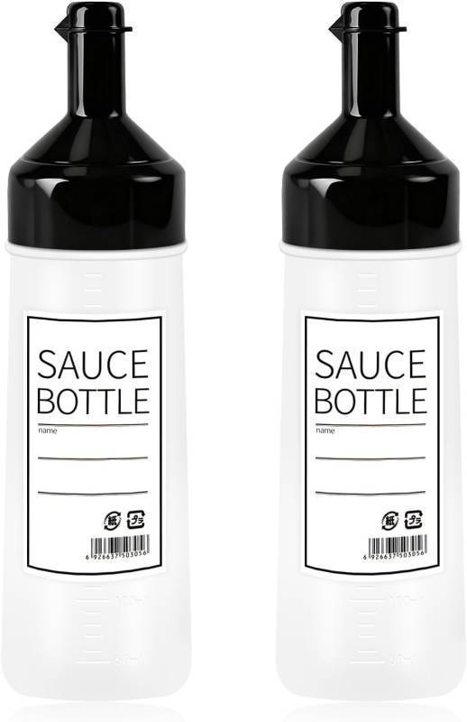 lot 45383 image: CHILDHOOD 12 oz Squeeze Squirt Condiment Bottles With Cap, 2 Pack- For Ketchup, Salad Dressing, Mustard - Black