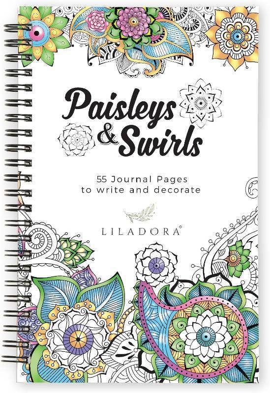 lot 45432 image: LILADORA Paisleys and Swirls 2-in-1 Adult Coloring Book & Journal for Women  55 Pages Floral & Mandala Designs  Fathers Day Gift Idea  Stress Relief Gifts  Adult Coloring for Relaxation