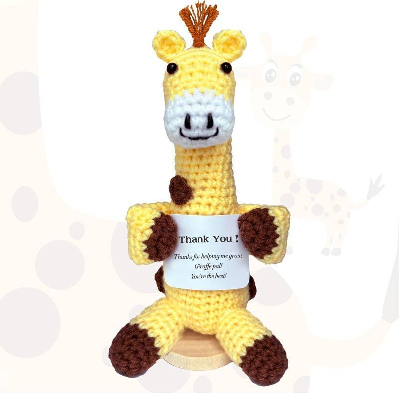 lot 45436 image: Positive Crochet Animals Giraffe Birthday Graduation Gifts for Friend Her Teacher Appreciation, Handmade Emotional Support Crochet Giraffe for Women Daughter, Student, Friends Classmate