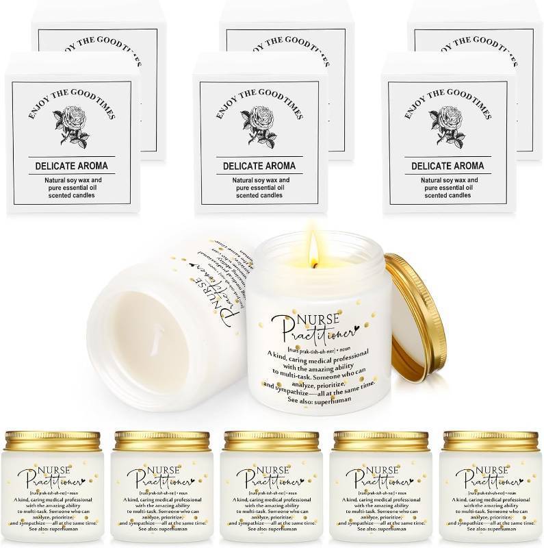 lot 45457 image: Lewtemi 12 Pcs Nurse Candles Gifts Bulk Nurse Practitioner Scented Candles 3.5 oz Soy Wax Jar Holiday Scents Gifts for Doctor Coworkers Employee Birthday Team Office Party Favor