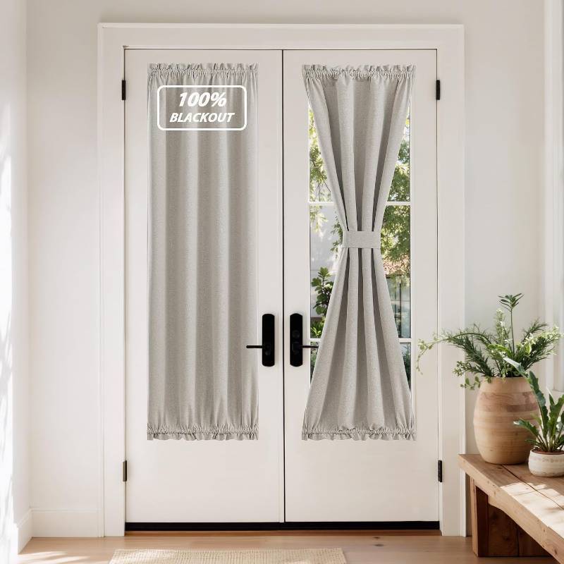 lot 45460 image: NICETOWN Silver Grey 100% Blackout Linen French Front Door Curtain