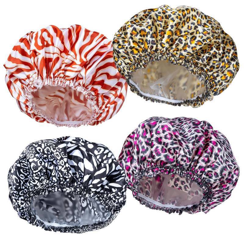 lot 45372 image: Shower Caps for Women, 4 PCS Reusable Waterproof Bath Cap