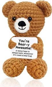 lot 34560 image: Positive Crochet Bear Animals with Card Saying, Small Warm Support Hug Bear