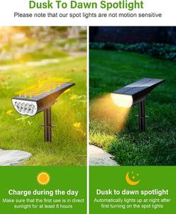 Solar Spot Lights Outdoor Waterproof, Solar Landscape Lights Outdoor IP65 Waterproof, 3 Brightness Modes Dusk to Dawn Solar Spotlight Outdoor for Yard Garden Pathway Tree, Warm White, 4 Pack