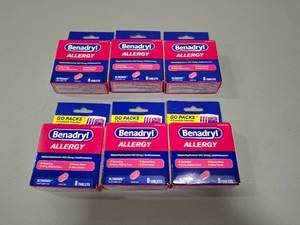 lot 34591 image: LOT OF SIX - Benadryl Ultratabs Go Packs - Diphenhydramine Antihistamine Tablets - 4 packs of 2ct