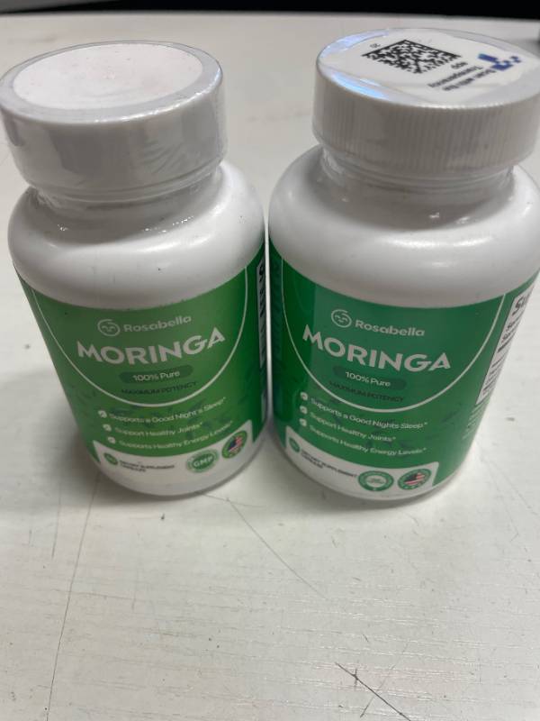 lot 45160 image: TWO Bottles Rosabella Moringa Capsules - Pure Moringa Powder, Energy, Skin, Immune &amp Gut Health Superfood, Rich in Antioxidants, Essential Vitamins &amp Amino Acids, Natural Green Superfood Supplement - 60 Count each